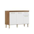 Buffet Balcão Gabinete Com Tampo 120 cm 3 Portas Amêndola/ Branco