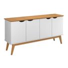 Buffet / Balcão PR 1.60m 4 Portas Estilo Retrô Com Pés em Madeira Maciça Cor Branco / Cinamomo