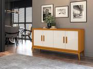 Buffet Balcão UN 1.60m 4 Portas Estilo Retrô Cor Off White / Cedro