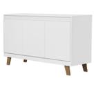 Buffet Bela 3 Portas Balcão Moderno Pé Madeira Maciça Sala Cozinha Cantinho Café Adega Aparador Organizador com Prateleiras Branco ou Freijo