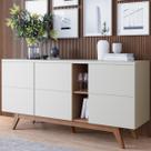 Buffet Capri Portas p/ Armazenamento e Adega p/ Vinhos 4 Portas Off White Matte / Freijó