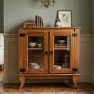 Buffet de Madeira Maciça Persa com 2 Portas em Vidro para Sala e Espaço Gourmet Colonial - Castanho