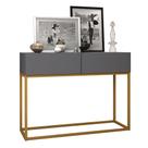 buffet para escritorio pequeno com 2 gavetas eros 90cm cantinho do café moderno com pé de ferro Dourado