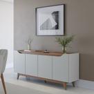 Buffet para Sala de Jantar 180 cm com Pés de Madeira e Nichos Pulse Branco/Off White Fosco/Canela