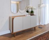 Buffet para Sala de Jantar 3 Portas Pés de Madeira Maciça Jurerê Off White com Freijó Bege/Matte Buffet para Sala de Jantar 3 Portas Pés de Madeira Maciça Jurerê Off White com Freijó Bege/Matte