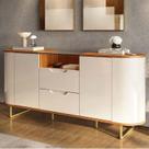 Buffet Sala Jantar 180cm Tampo Vidro Atlanta Lukaliam Off White/Jequitiba