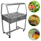 Buffet Self Service Salada Rechaud 6 Cubas Gastronômicas Inox GN 1/2 Carrinho Restaurante Balcão Carro Térmico Gelo X