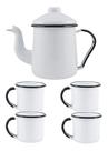 Bule Cafeteira Esmaltado Ewel Mãe Ágata 1 litro C/4 Canecas - Branco