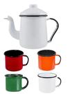 Bule Cafeteira Esmaltado Ewel Mãe Ágata 1 litro C/4 Canecas