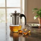 Bule De Vidro 500ml Com Infusor Inox Chá E 4 Xicaras 30ml