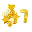 Buque 10 Balões Coração Estrela -1 Número Metalizado Dourado