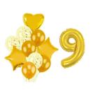 Buque 10 Balões Coração Estrela -1 Número Metalizado Dourado