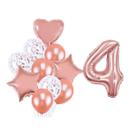 Buque 10 Balões Coração Estrela e 1 Número Metalizado Rose Gold 70cm