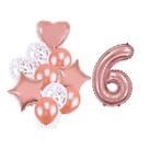 Buque 10 Balões Coração Estrela e 1 Número Metalizado Rose Gold 70cm