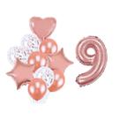 Buque 10 Balões Coração Estrela e 1 Número Metalizado Rose Gold 70cm Buque 10 Balões Coração Estrela e 1 Número Metalizado Rose Gold 70cm