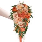 Buquê de casamento de noiva com rosas de seda sintética laranja e pêssego