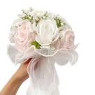 Buquê de casamento de noiva de seda sintética, rosas brancas e rosa