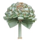 Buquê de casamento de noiva, elegantes rosas verdes de cetim com cristais