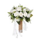 Buquê de casamento de noiva, rosas brancas de seda sintética com renda