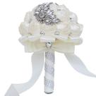 Buquê de casamento de noiva, rosas de cetim marfim com enfeite de cristal