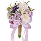 Buquê de casamento de noiva roxo, falsa dália e rosa com fita