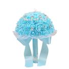 Buquê de casamento de rosas de seda sintética azul de noiva com pérola e cristal