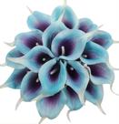 Buquê de casamento Duovlo, 20 peças, Calla Lily Bridal, látex, flores artificiais, decoração de festa em casa (roxo em azul)