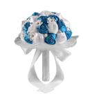 Buquê de casamento nupcial azul pavão e rosas brancas de seda sintética