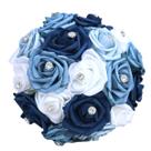 Buquê de casamento nupcial, rosas artificiais, azul escuro, azul enevoado, branco