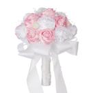 Buquê de casamento nupcial, rosas de cetim brancas e rosa claro