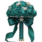 Buquê de casamento nupcial, rosas de cetim verde esmeralda com strass