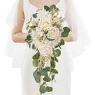 Buquê de casamento Serwalin, 25 cm, champanhe, rosas e dália