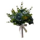 Buquê De Noiva Feito De Flores Artificiais Peonia Azul Laço