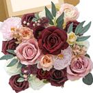 Buquê de seda de flores artificiais Serwalin Burgundy Pink Roses Buquê de seda de flores artificiais Serwalin Burgundy Pink Roses