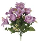 Buquê Misto de Rosas e Lírios X12 Artificial Decorativo 44cm