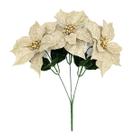 Buquê Natal Bico de Papagaio Linho Rústico Dourado com 3 Flores 30cm - Magizi