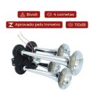 Buzina Ar 4 Cornetas Turbinada 12v24v Metal Cromada Caminhão