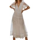 C1001-Vestido longo Elegante Bordado Renda Festa Casamento Civil Noiva Réveillon Branco Plus Size