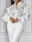 C1512-Camisa Blusa Renda Luxo Guipir Manga Bufante Gola Alta 509q