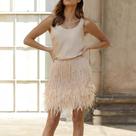 C26-C2804-Conjunto Feminino Festa Blusa Saia Franja Pluma Brilho 445z