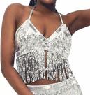 C2703-Blusa Top Cropped Franja Paetê Sexy Balada Carnaval M71