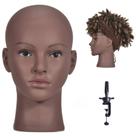 Cabeça de manequim Ba Sha Afro Cosmetology Bald com pinça de 28 cm