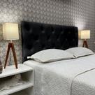 Cabeceira 160 Cama Box Cannes Capitone Preto Suede Com Pés RBL Cabeceira 160 Cama Box Cannes Capitone Preto Suede Com Pés RBL