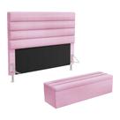 Cabeceira Atlas e Calçadeira Baú Ursa 160 para Cama Queen Z-021 Sued Rosa Bebê Aradecor