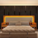 Cabeceira Box Casal/Queen Organica Luna 100% MDF com LED E 2 Gavetas 268cm x 72cm Yescasa