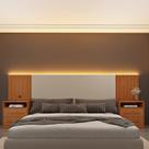 Cabeceira Box Casal/Queen Ripado com LED e 4 Gavetas 246cm x 108cm Espresso Móveis Cabeceira Box Casal/Queen Ripado com LED e 4 Gavetas 246cm x 108cm Espresso Móveis