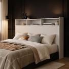 Cabeceira Box Queen Melissa 160cm com Nichos para cama Estilo Moderno Alto Padrão Compacta MDF clean