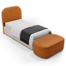 Cabeceira Cama Box 100cm Lanna com Puff Recamier Doha W01 material sintético Canela - Lyam Decor