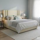 Cabeceira Cama Box Casal Estofada Siena Suede Bege Painel 1,40 RBL