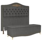 Cabeceira Cama Box Casal King 195cm Com Calçadeira Baú Imperial J02 Linho Grafite - Mpozenato Cabeceira Cama Box Casal King 195cm Com Calçadeira Baú Imperial J02 Linho Grafite - Mpozenato